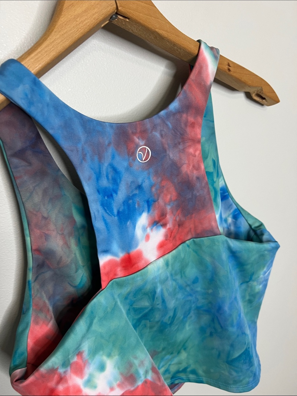 VOGO Athletica Tie-Dye Racerback Crop Tank in Blue, Green, Red, Size Medium - Picture 9 of 9